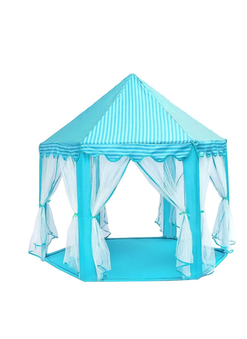 Pink Children's Play Tent with Gabled Roof, Scalloped Edges, and Lace Draped Posts – Pastel Pink Fabric, Checkered Pattern, 55-inch Height, Ideal for Indoor Play