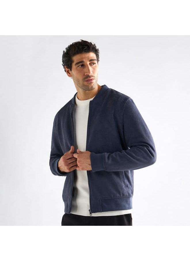 Solid Jacket with Long Sleeves and Zip Closure