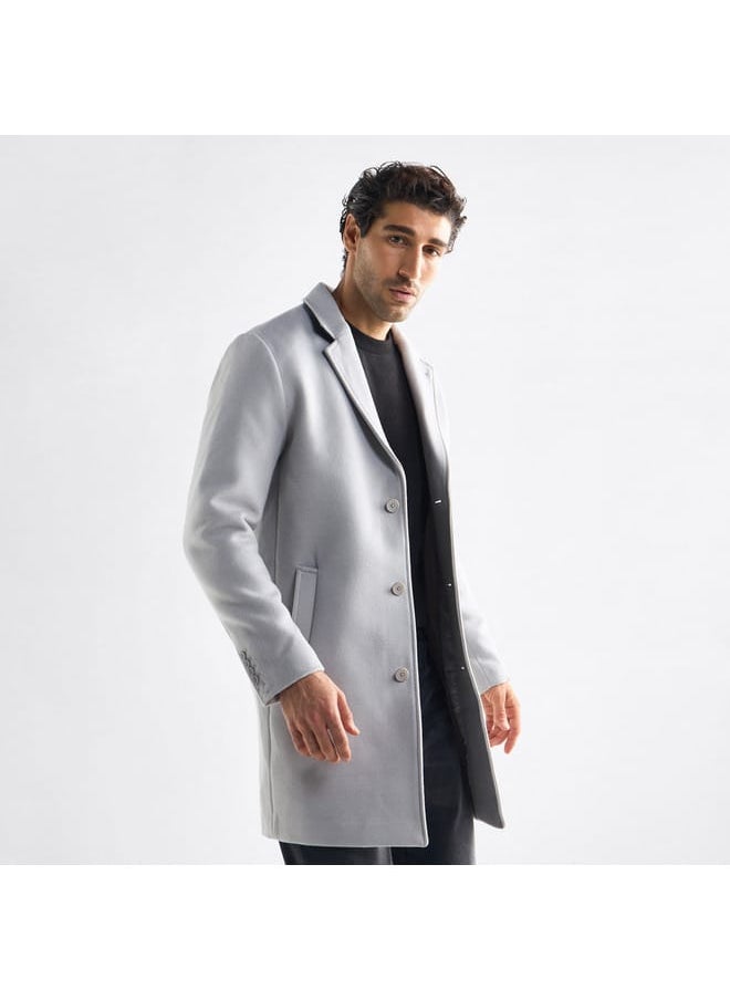 Solid Notch Lapel Coat with Pockets and Long Sleeves