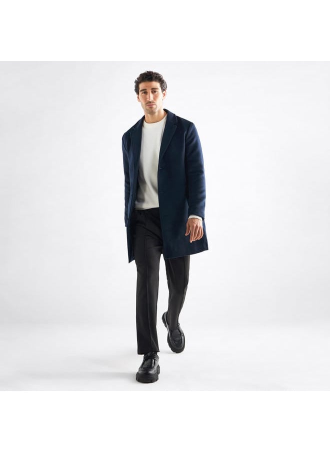 Solid Notch Lapel Coat with Pockets and Long Sleeves