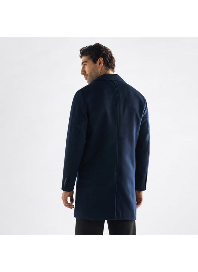 Solid Notch Lapel Coat with Pockets and Long Sleeves