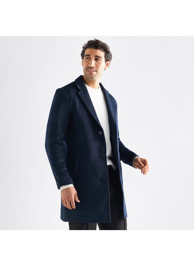 Solid Notch Lapel Coat with Pockets and Long Sleeves