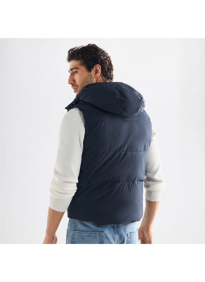 Quilted Sleeveless Jacket with Hood and Zip Closure