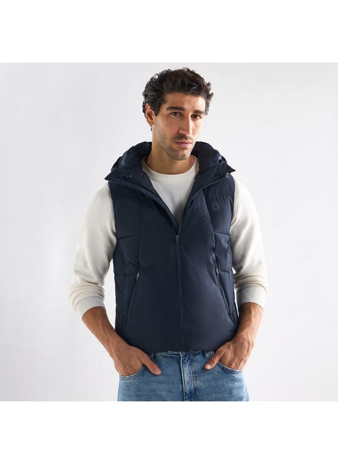 Quilted Sleeveless Jacket with Hood and Zip Closure