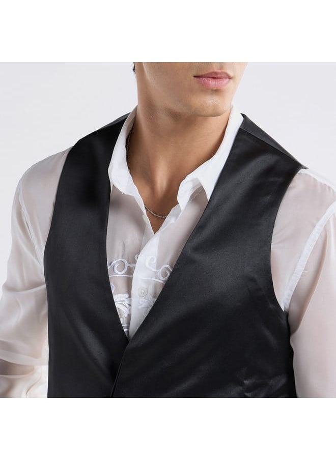 Solid Sleeveless Waistcoat with Concealed Button Placket