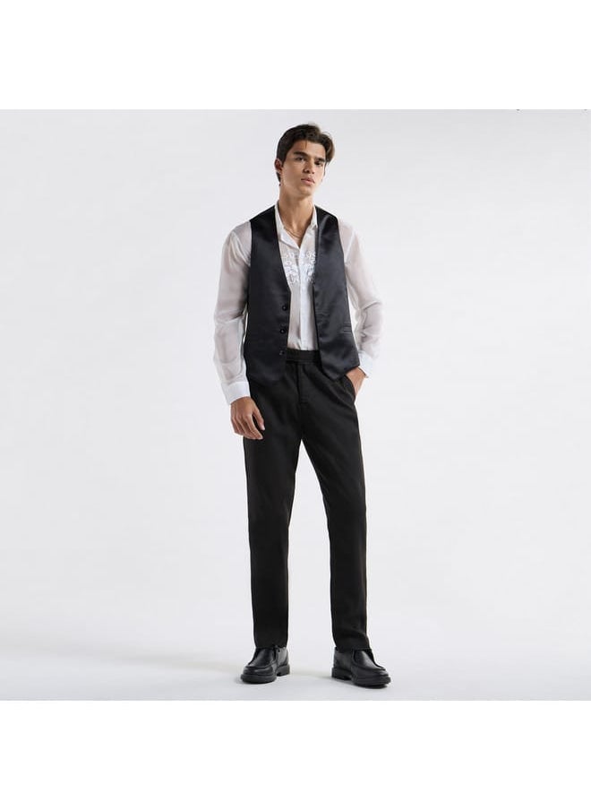 Solid Sleeveless Waistcoat with Concealed Button Placket