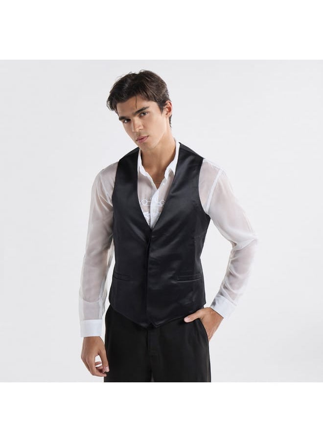 Solid Sleeveless Waistcoat with Concealed Button Placket