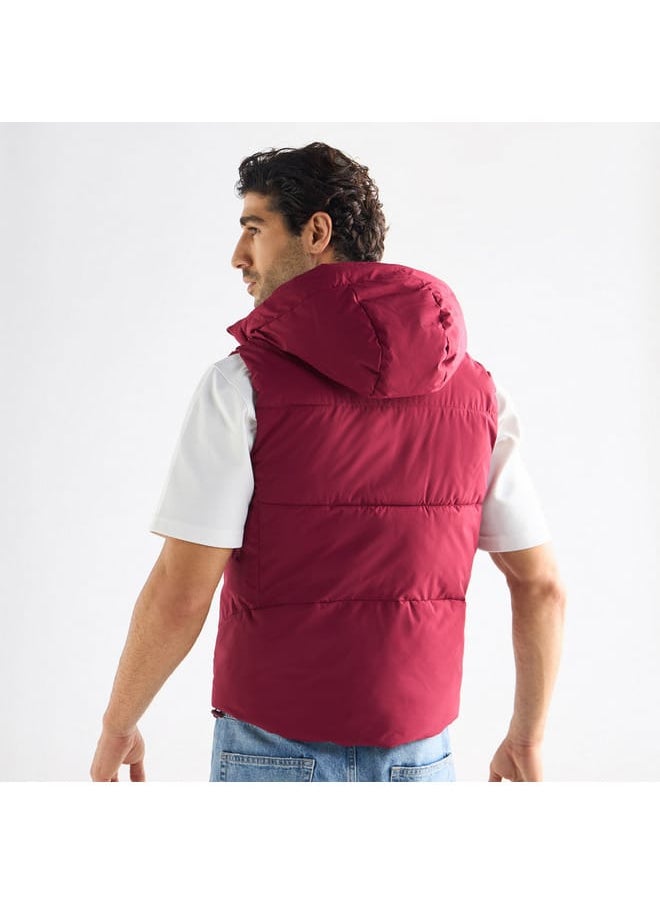 Quilted Sleeveless Jacket with Hood and Zip Closure