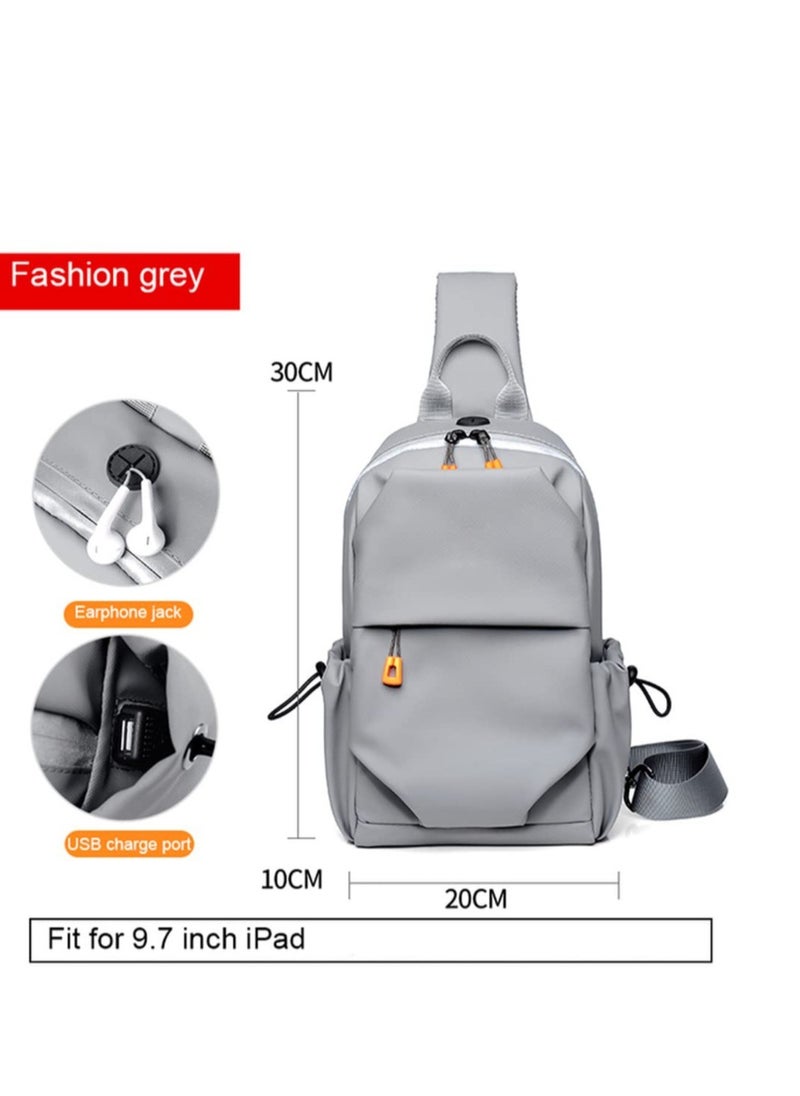 Crossbody Backpack, Waterproof, Lightweight with USB Charger Port, for Outdoor Hiking, Traveling, Cycling Grey