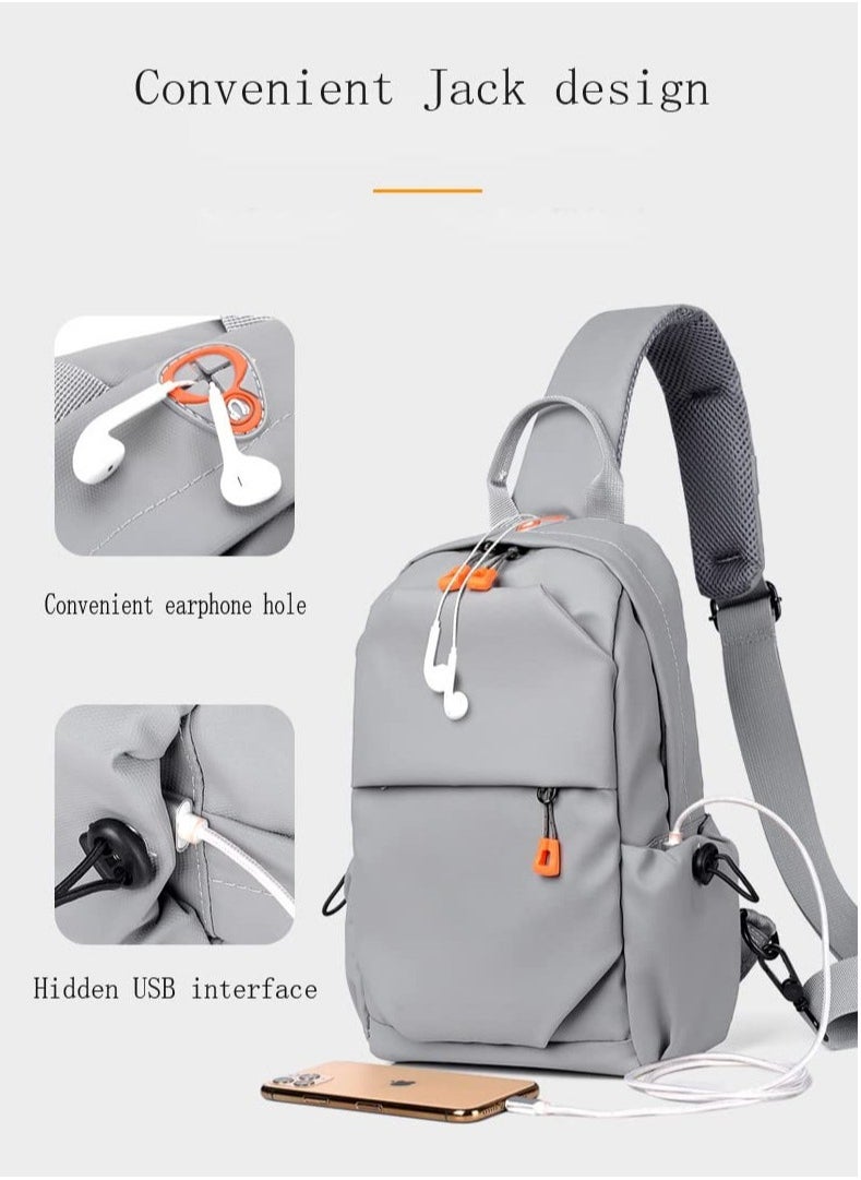 Crossbody Backpack, Waterproof, Lightweight with USB Charger Port, for Outdoor Hiking, Traveling, Cycling Grey