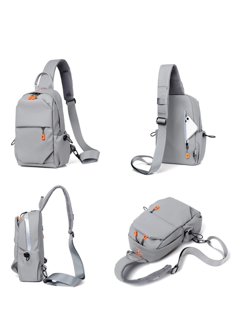 Crossbody Backpack, Waterproof, Lightweight with USB Charger Port, for Outdoor Hiking, Traveling, Cycling Grey