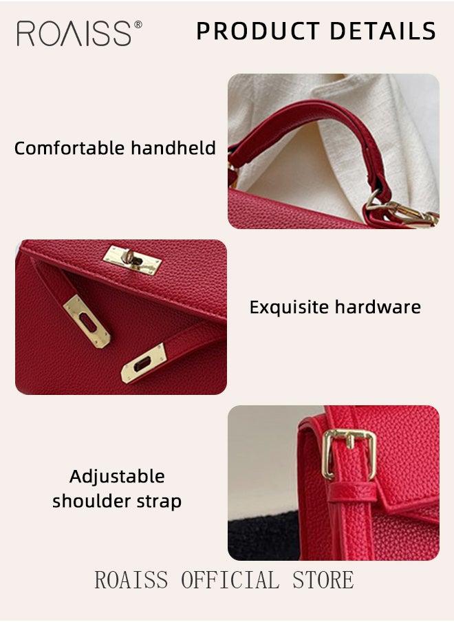 Retro Handle Satchel with Detachable Strap for Women Casual Shoulder Kelly Bag Ladies Crossbody Bags with Lock Closure