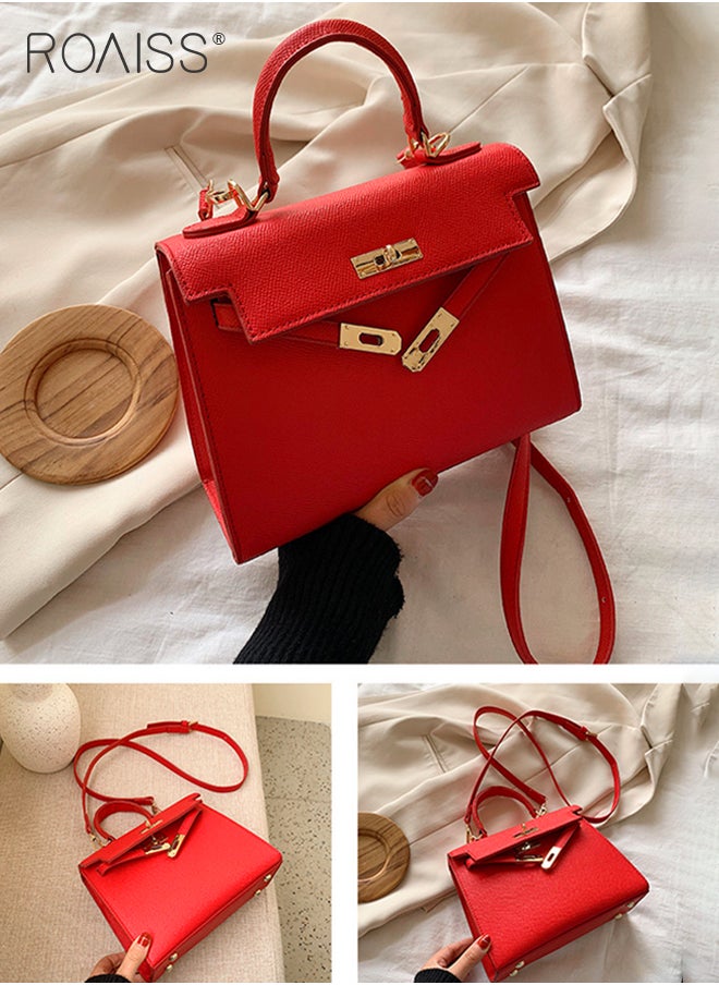 Retro Handle Satchel with Detachable Strap for Women Casual Shoulder Kelly Bag Ladies Crossbody Bags with Lock Closure