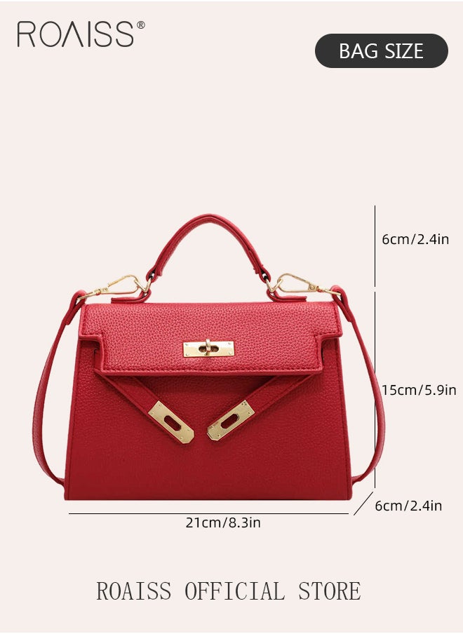 Retro Handle Satchel with Detachable Strap for Women Casual Shoulder Kelly Bag Ladies Crossbody Bags with Lock Closure