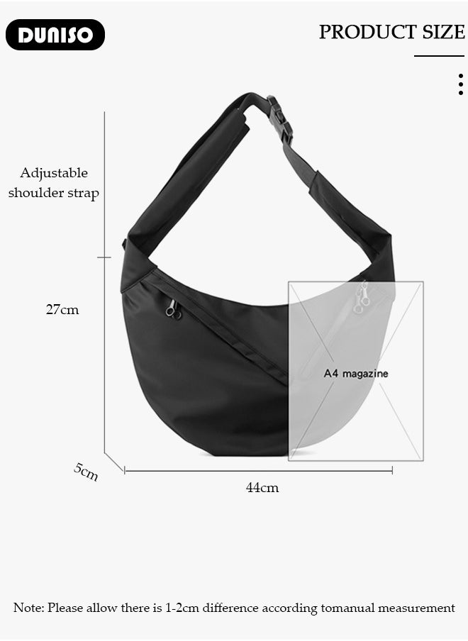 Crescent Crossbody Bag for Men & Women, Multi-Pocket Lightweight Sling Bag with 2 Zippers, Roomy Hobo Bags with Adjustable Strap, Slouchy Dumpling Bag for Work, School, Travel, Daily Live