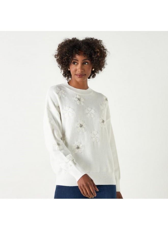 2Xtremz Embellished Sweater with Round Neck and Long Sleeves