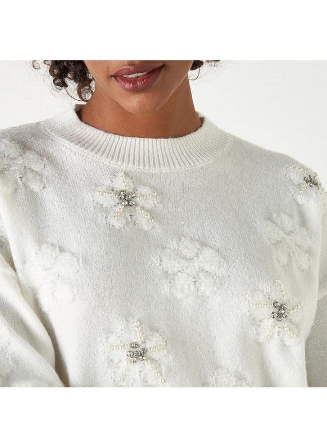 2Xtremz Embellished Sweater with Round Neck and Long Sleeves