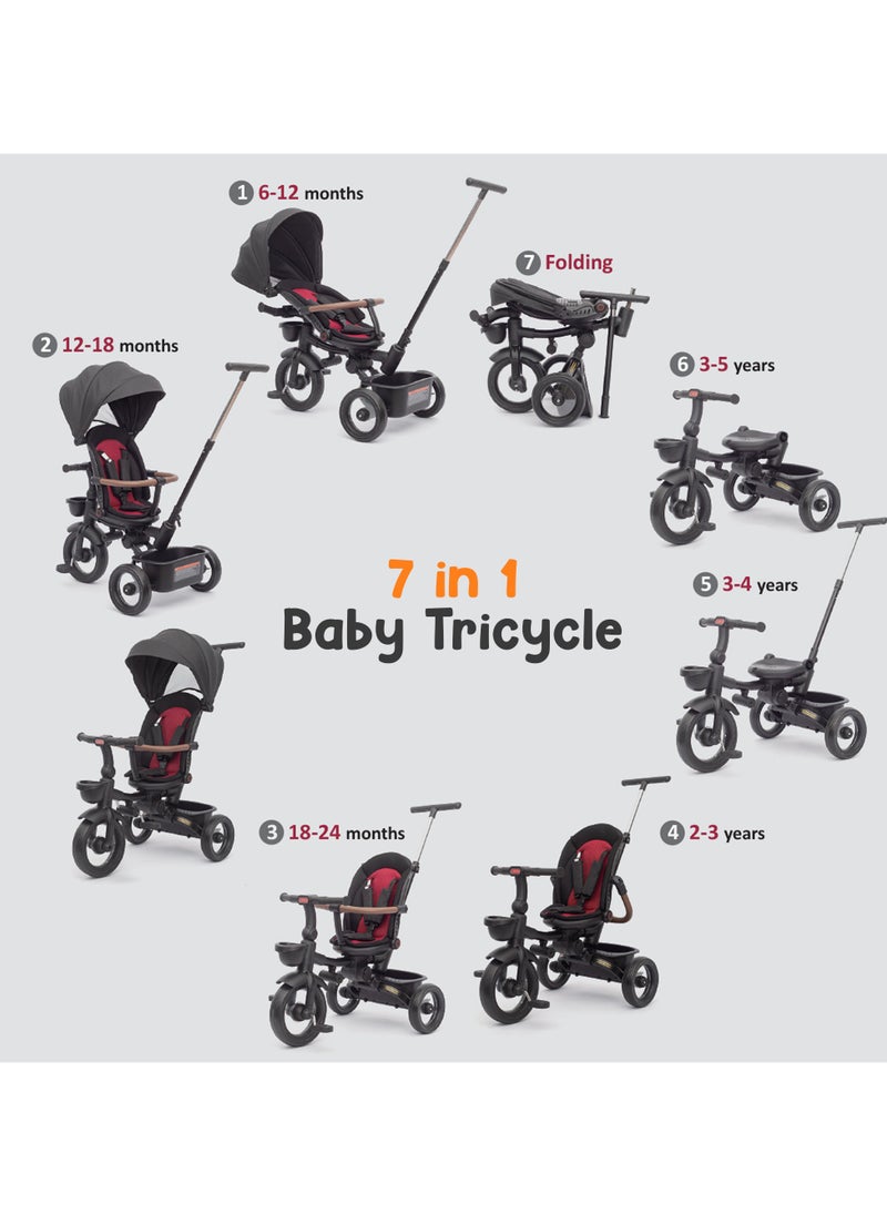 Cozy 7 in 1 Convertible Baby Tricycle for Kids, Foldable Baby Kids Cycle with Parental Push Handle, Canopy, Rotatable Seat, Light, Safety Bar & Belt | Kids Tricycle Cycle for Kids 1.5 to 5 Years Black