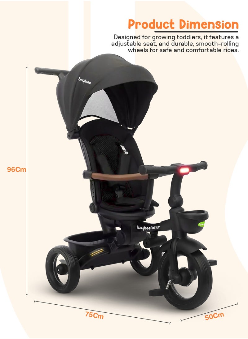 Cozy 7 in 1 Convertible Baby Tricycle for Kids, Foldable Baby Kids Cycle with Parental Push Handle, Canopy, Rotatable Seat, Light, Safety Bar & Belt | Kids Tricycle Cycle for Kids 1.5 to 5 Years Black