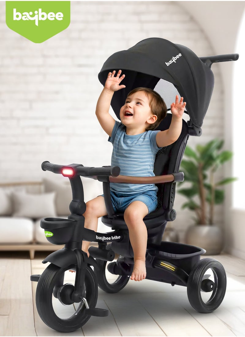 Cozy 7 in 1 Convertible Baby Tricycle for Kids, Foldable Baby Kids Cycle with Parental Push Handle, Canopy, Rotatable Seat, Light, Safety Bar & Belt | Kids Tricycle Cycle for Kids 1.5 to 5 Years Black