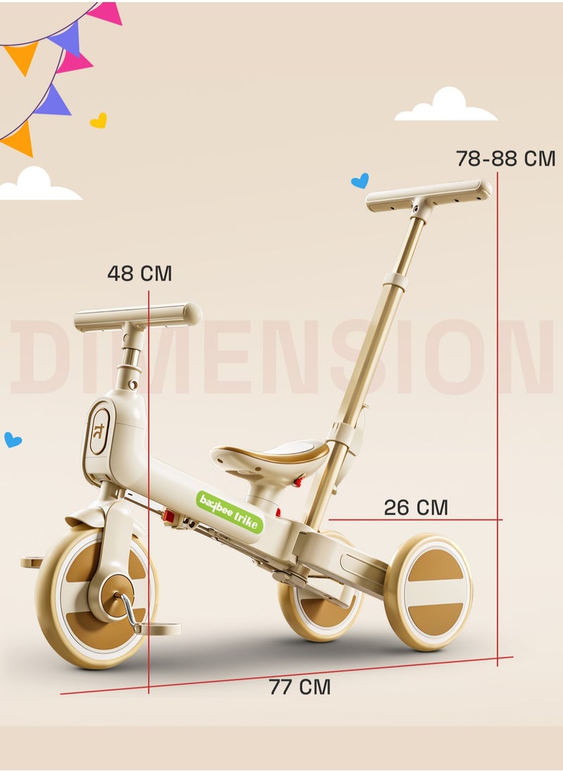 Novak 4 in 1 Convertible Baby Tricycle for Kids, Baby Kids Cycle with 3 Height Adjustable Parental Handle, Balance Bike & Bicycle Mode | Foldable Kids Tricycle Cycle for Kids 1.5 to 5 Years Brown