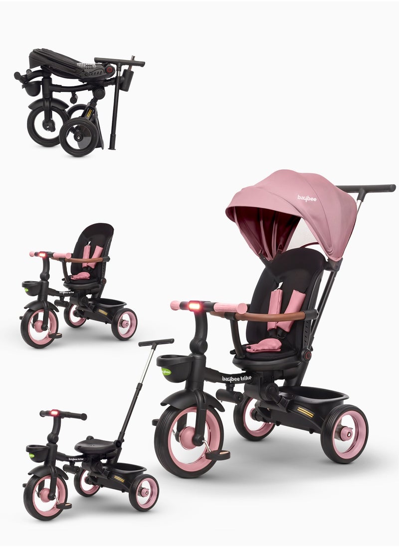 Cozy 7 in 1 Convertible Baby Tricycle for Kids, Foldable Baby Kids Cycle with Parental Push Handle, Canopy, Rotatable Seat, Light, Safety Bar & Belt | Kids Tricycle Cycle for Kids 1.5 to 5 Years Pink