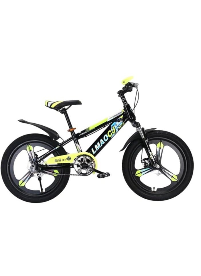 Shard Kids Bike, 18-Inch Single Speed, Carbon Steel Frame, Alloy Wheels, Dual Disc Brakes, Front Suspension, Stylish Design – Black/yellow