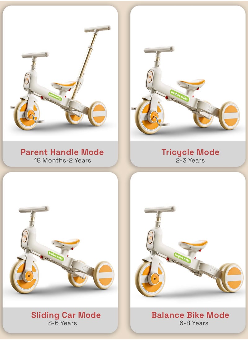 Novak 4 in 1 Convertible Baby Tricycle for Kids, Baby Kids Cycle with 3 Height Adjustable Parental Handle, Balance Bike & Bicycle Mode | Foldable Kids Tricycle Cycle for Kids 1.5 to 5 Years Orange