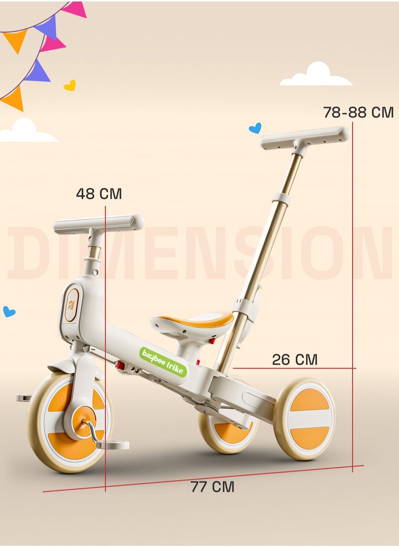 Novak 4 in 1 Convertible Baby Tricycle for Kids, Baby Kids Cycle with 3 Height Adjustable Parental Handle, Balance Bike & Bicycle Mode | Foldable Kids Tricycle Cycle for Kids 1.5 to 5 Years Orange