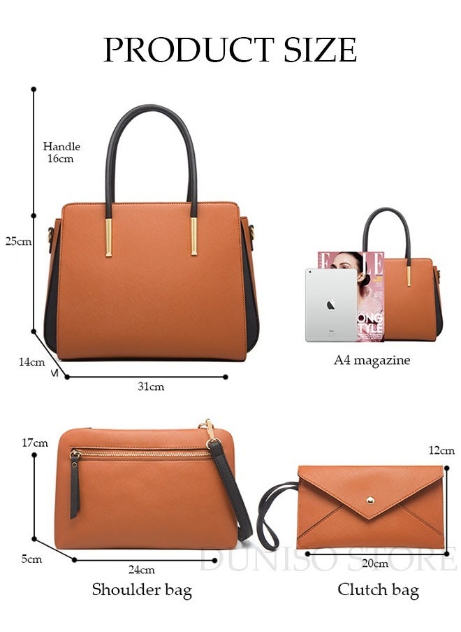 4pcs Women Fantionable Handbag and Satchel Clutch Purse Leather Tote Shoulder Bag Large Satchel Top Handle Work Bag Crossbody bag Set