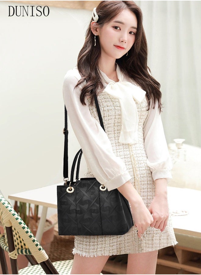 Women's Vintage Tote Bag Handbags with Large Capacity Faux Leather Shoulder Bag Ladies Fashion Designer Satchel Crossbody Bag with Detachable Strap for Ladies