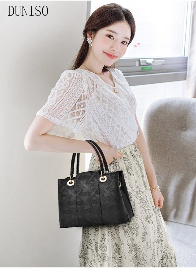 Women's Vintage Tote Bag Handbags with Large Capacity Faux Leather Shoulder Bag Ladies Fashion Designer Satchel Crossbody Bag with Detachable Strap for Ladies