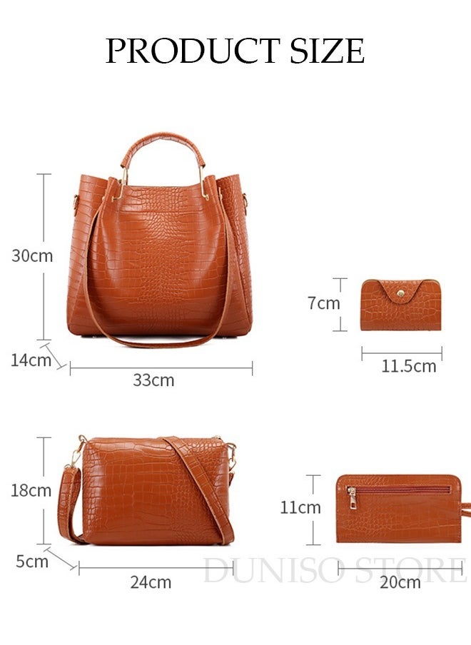 4pcs Women Fantionable Handbag and Satchel Clutch Purse Leather Tote Shoulder Bag Large Satchel Top Handle Work Bag Crossbody bag Set