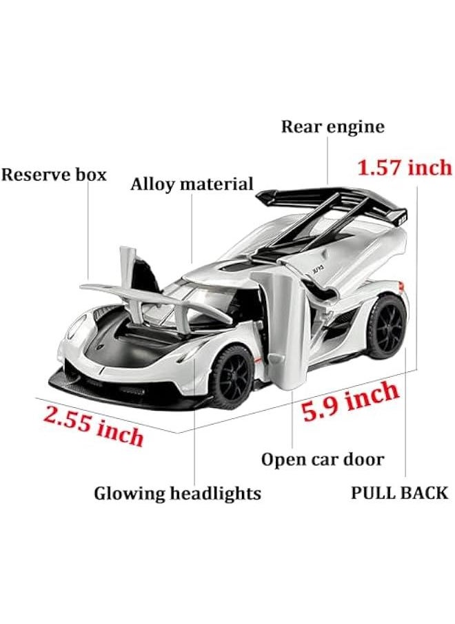 Toy Cars Koenigsegg Jesko Car Toys Model Car 1/32 Die-cast Pull Back Collect Model with Sound and Light Toy Vehicle for 3+Year Old Boys Festival Gift(White)