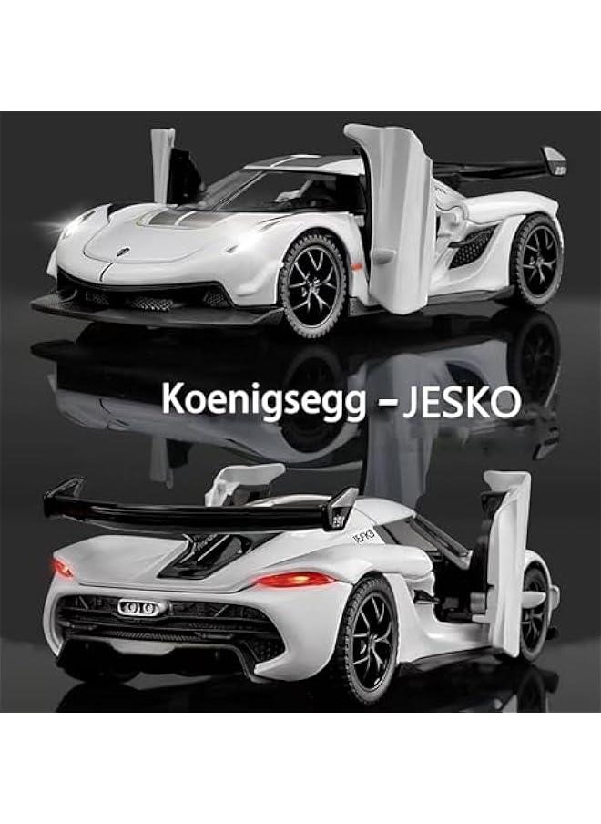 Toy Cars Koenigsegg Jesko Car Toys Model Car 1/32 Die-cast Pull Back Collect Model with Sound and Light Toy Vehicle for 3+Year Old Boys Festival Gift(White)