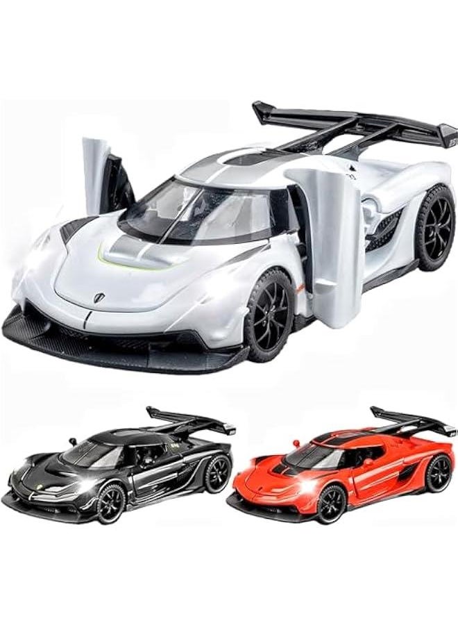 Toy Cars Koenigsegg Jesko Car Toys Model Car 1/32 Die-cast Pull Back Collect Model with Sound and Light Toy Vehicle for 3+Year Old Boys Festival Gift(White)