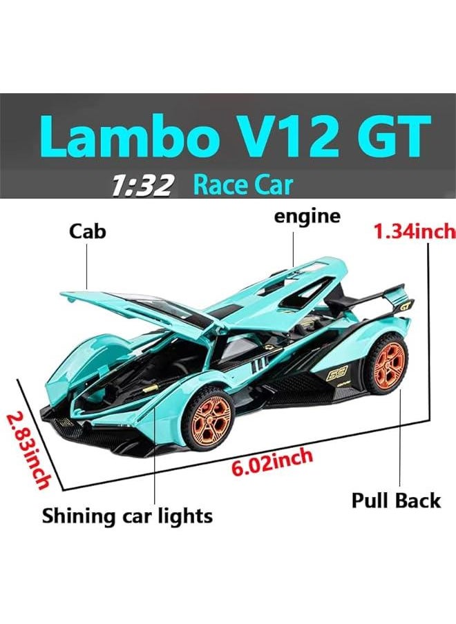 Toy Cars Lambo V12 Race Car Toys Model Car 1/32 Die-cast Pull Back Collectible Model with Sound and Light Toy Vehicle for 3+Year Old Boys Festival Gift(Blue)