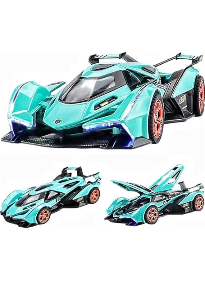 Toy Cars Lambo V12 Race Car Toys Model Car 1/32 Die-cast Pull Back Collectible Model with Sound and Light Toy Vehicle for 3+Year Old Boys Festival Gift(Blue)