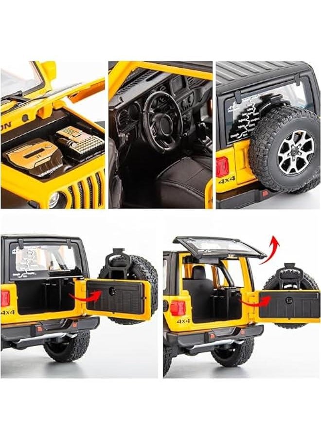 Off-Road 7 Door for Wrangler Diecast Toy Car Model, 1/22 Scale Metal Alloy Vehicle for Kids Boys Girls Adults, Doors Open, Light and Sound, Gifts Yellow