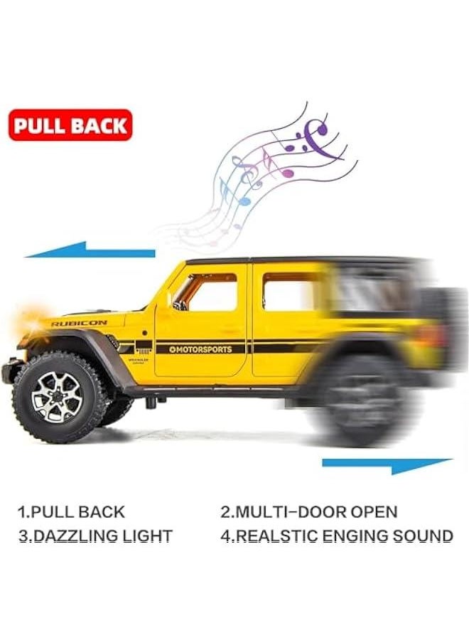 Off-Road 7 Door for Wrangler Diecast Toy Car Model, 1/22 Scale Metal Alloy Vehicle for Kids Boys Girls Adults, Doors Open, Light and Sound, Gifts Yellow