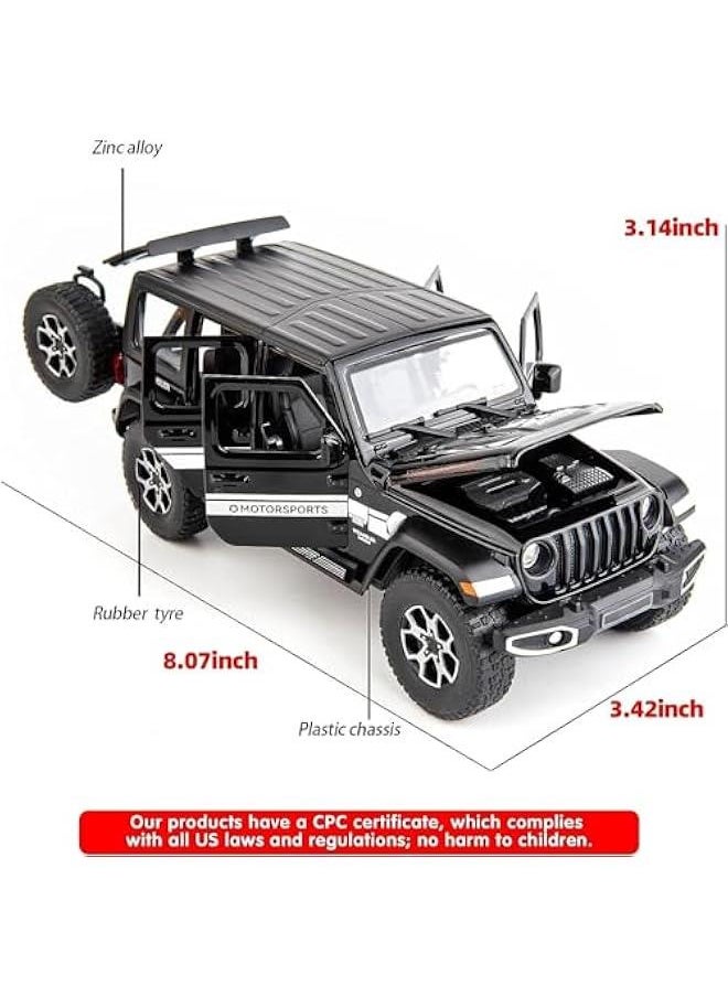 Off-Road 7 Door for Wrangler Diecast Toy Car Model, 1/22 Scale Metal Alloy Vehicle for Kids Boys Girls Adults, Doors Open, Light and Sound, Gifts Black