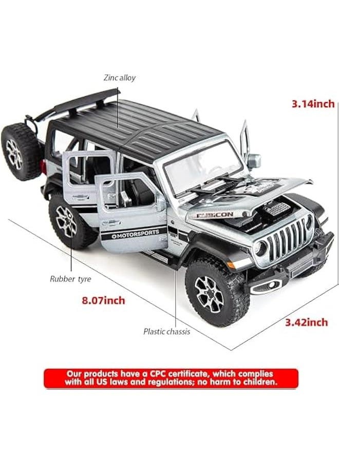 Off-Road 7 Door for Wrangler Diecast Toy Car Model, 1/22 Scale Metal Alloy Vehicle for Kids Boys Girls Adults, Doors Open, Light and Sound, Gifts Gray