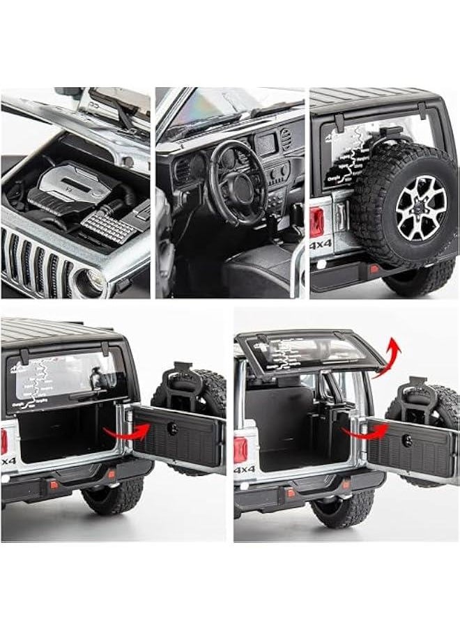 Off-Road 7 Door for Wrangler Diecast Toy Car Model, 1/22 Scale Metal Alloy Vehicle for Kids Boys Girls Adults, Doors Open, Light and Sound, Gifts Gray