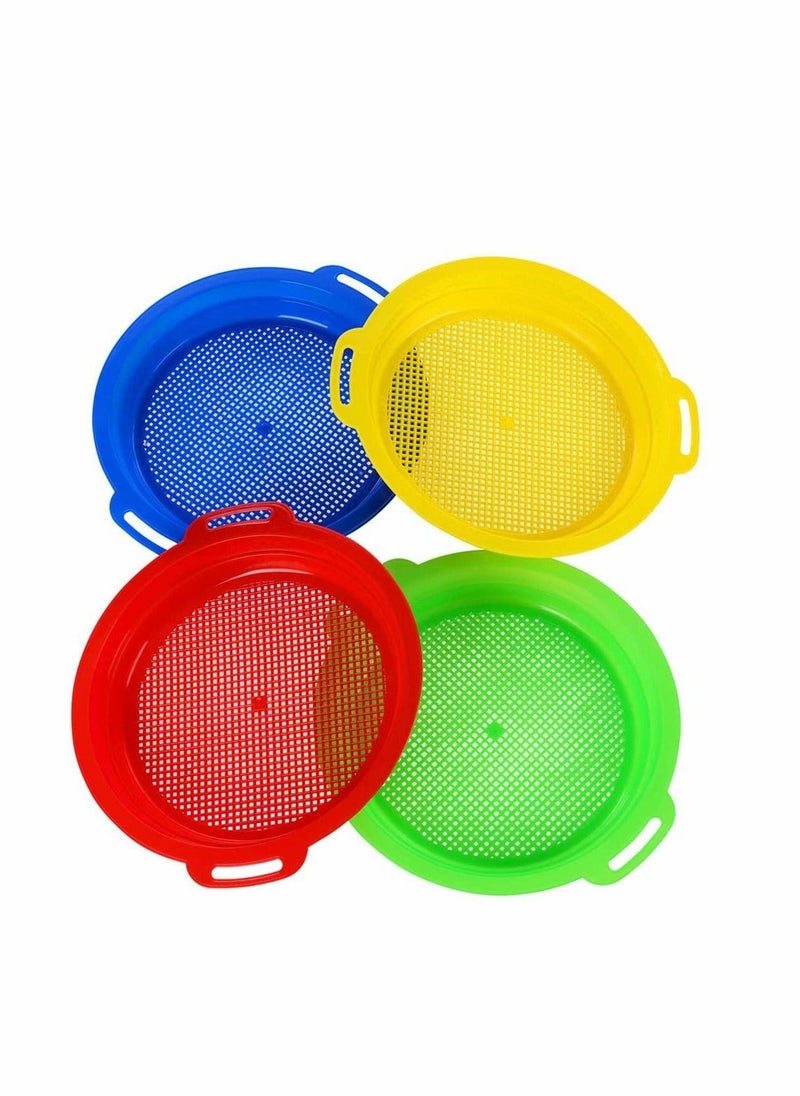 Heavy Duty Plastic Colorful Beach Sand Sifter Sieves Toys Sets Kit, Durable ABS Gift Set Bundle for Kids Boys Girls- 4 Pack