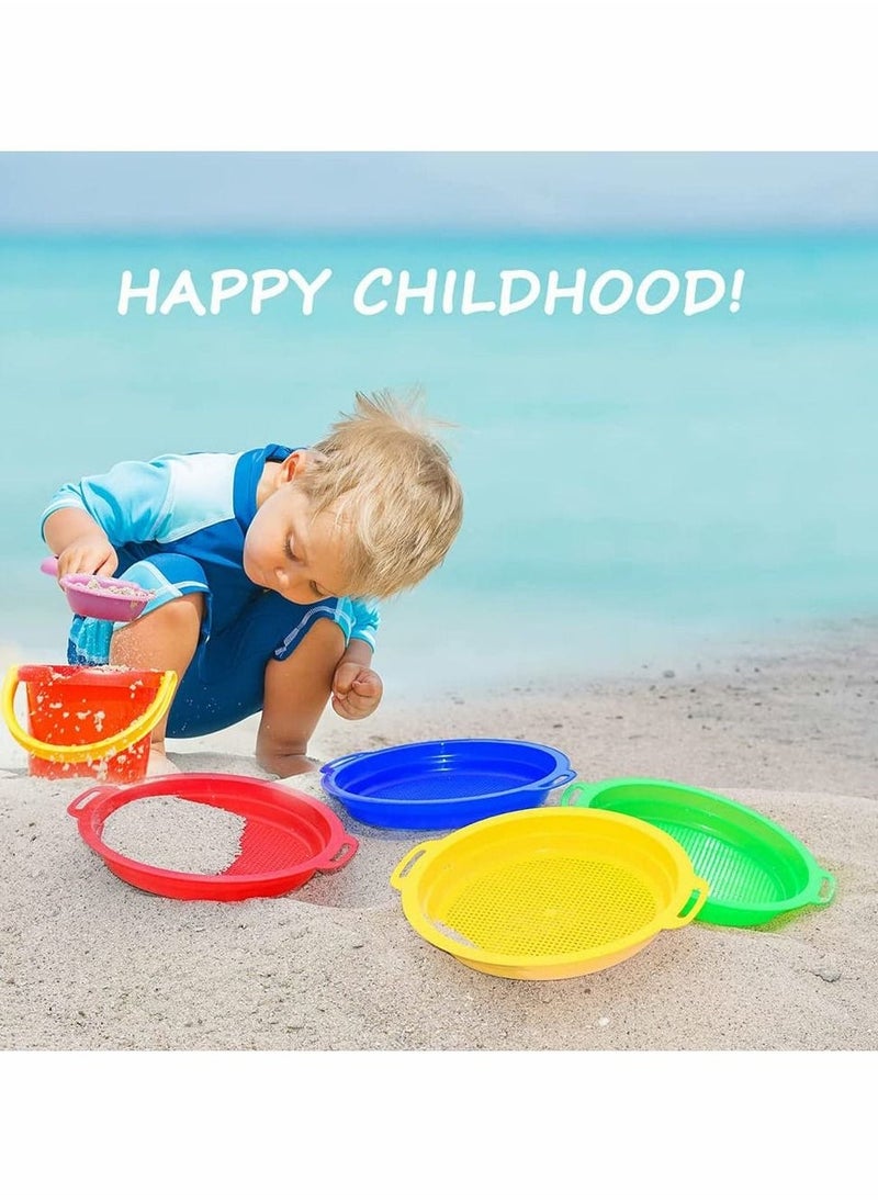 Heavy Duty Plastic Colorful Beach Sand Sifter Sieves Toys Sets Kit, Durable ABS Gift Set Bundle for Kids Boys Girls- 4 Pack