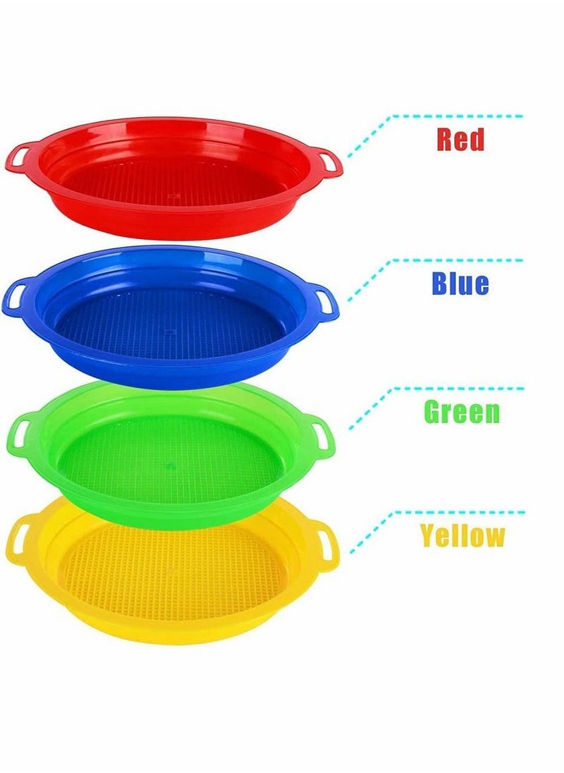 Heavy Duty Plastic Colorful Beach Sand Sifter Sieves Toys Sets Kit, Durable ABS Gift Set Bundle for Kids Boys Girls- 4 Pack