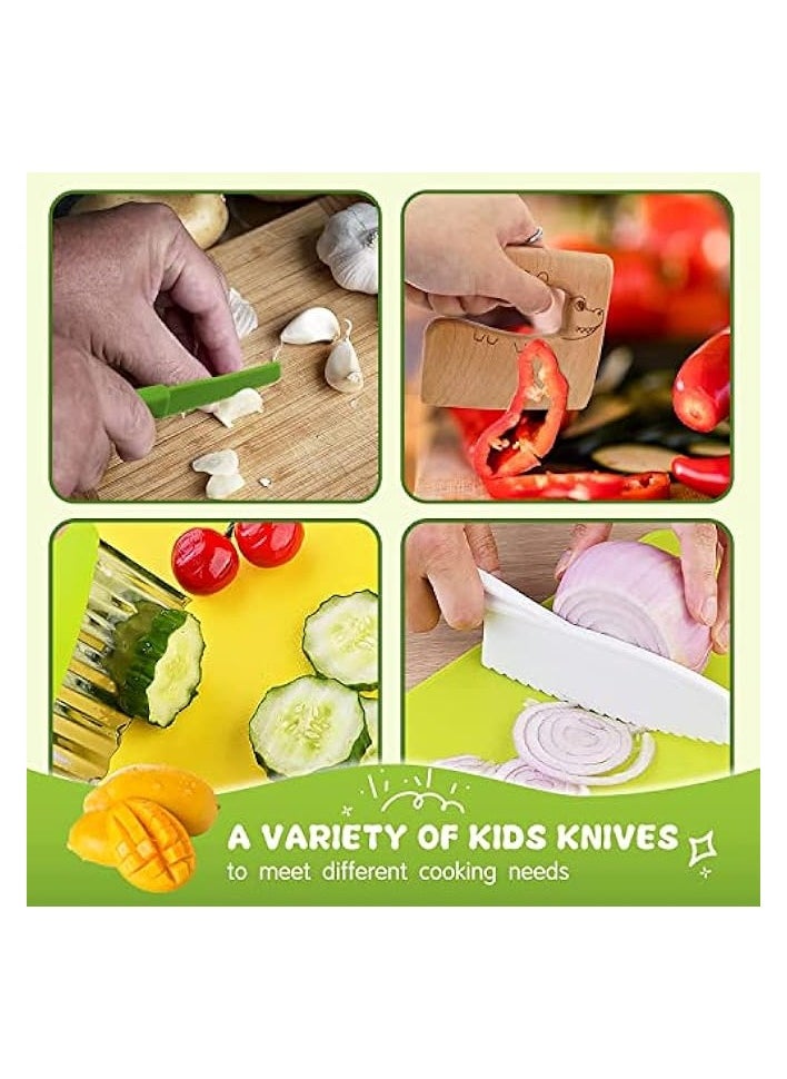 13 Pieces Kitchen Tools for Toddlers-Kids Cooking Sets Real-Toddler Safe Knives Set for Real Cooking with Plastic Toddler Safe Knives Crinkle Cutter