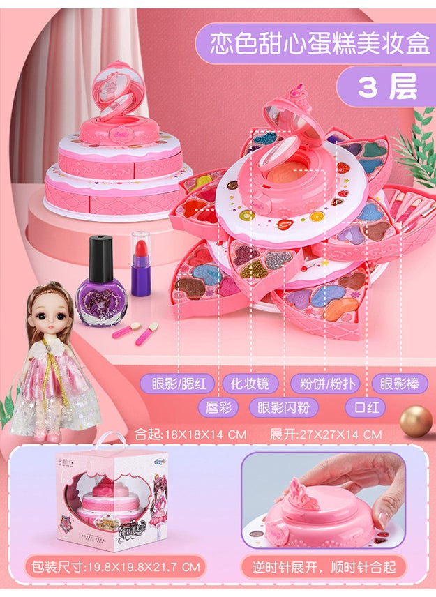 Kids Makeup Toy Set Princess Gift Love Sweetheart Cake-Beauty Box (Doll)