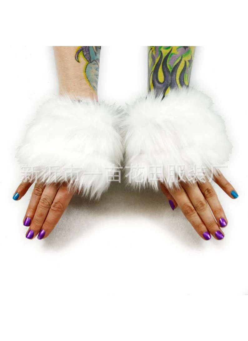 Cross-border autumn and winter Christmas performance clothing furry gloves leg cover thickened sleeve foot cover plush cuff cover suit White long hair bracelet