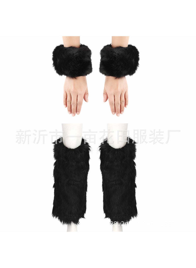 Cross-border autumn and winter Christmas performance clothing furry gloves leg cover thickened sleeve foot cover plush cuff cover suit Black suit